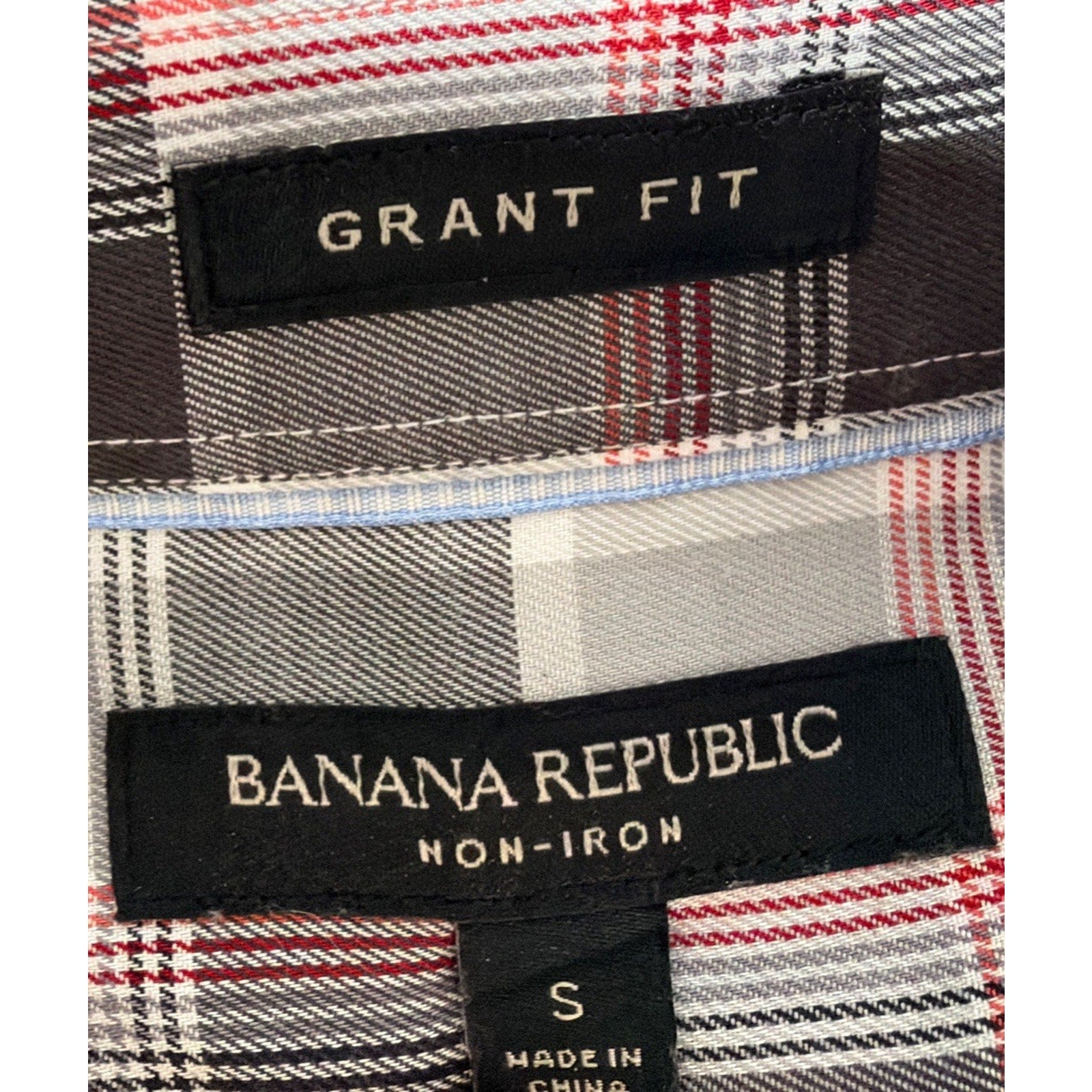 Banana Republic Shirt Grant Fit Non Iron Mens S Gray Plaid Button Up Long Sleeve
