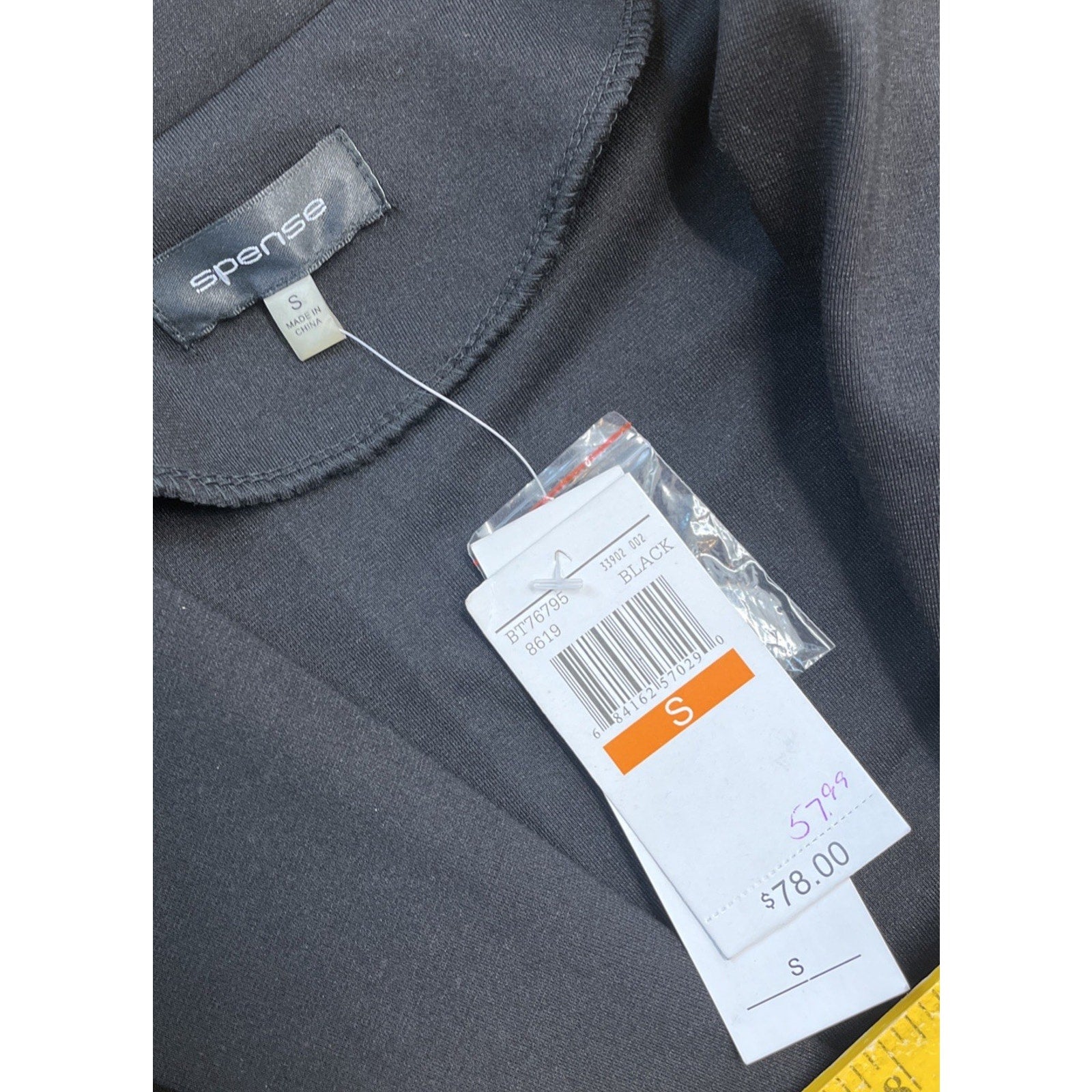 NWT Spense Womens Size S Black Fabric 3/4 Length Sleeves Jacket Blazer Style