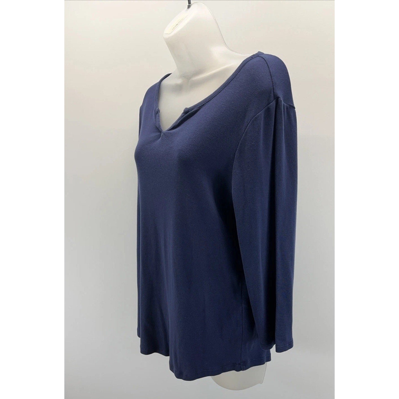 Chico's 3 Navy Blue VNeck 3/4 Sleeve Tunic Top Size 1 M