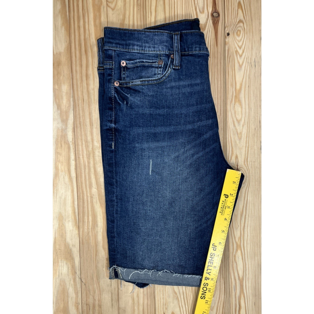 Aeropostale Shorts Mens 31 Blue Slim Cuffed Bermuda Distressed Medium Wash Denim