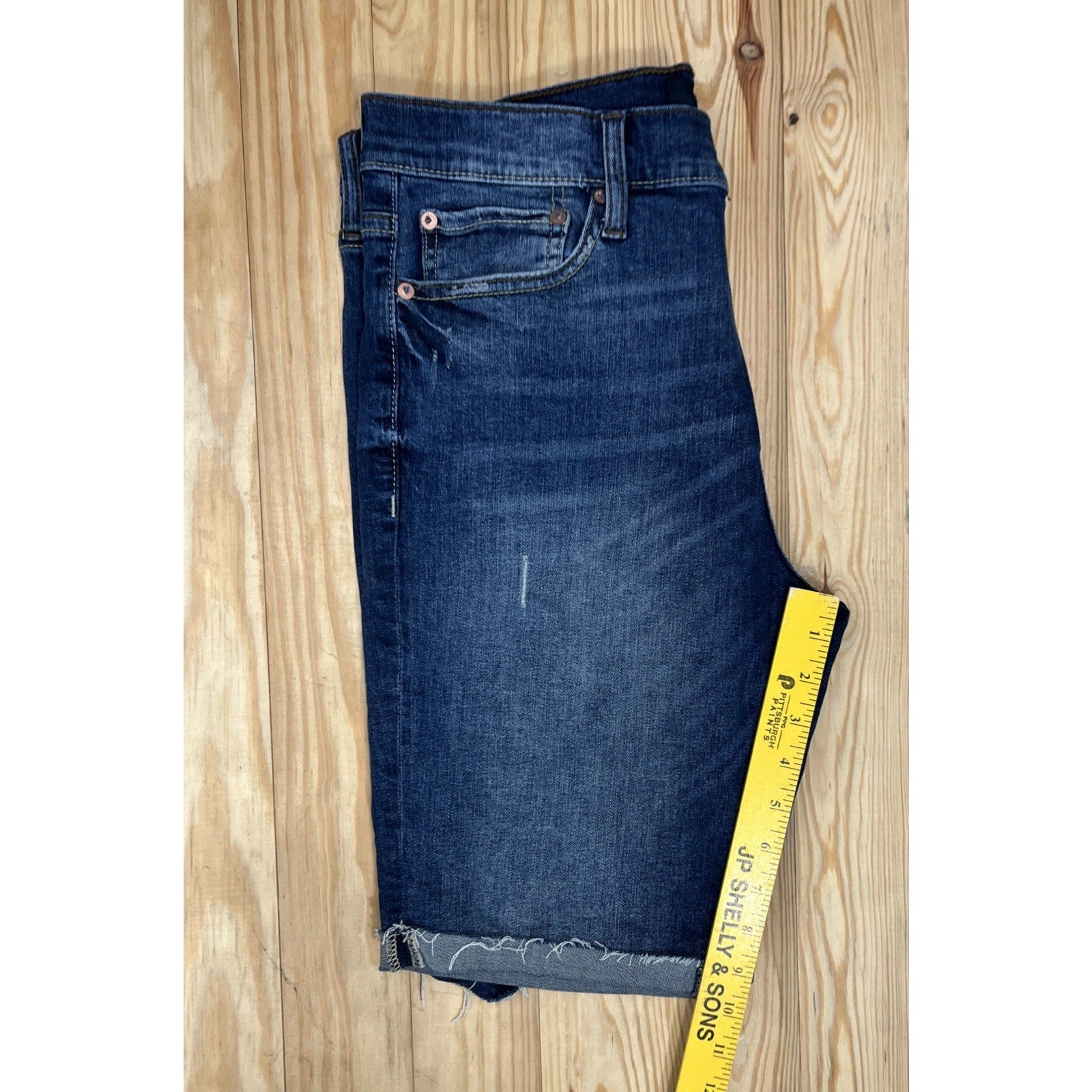 Aeropostale Shorts Mens 31 Blue Slim Cuffed Bermuda Distressed Medium Wash Denim
