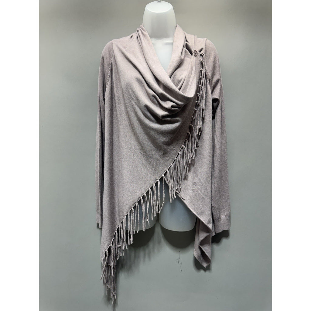 Lovestitch Fringe Shawl Cardigan L Boho Wrap Asymmetrical Cowl Cozy Sweater New