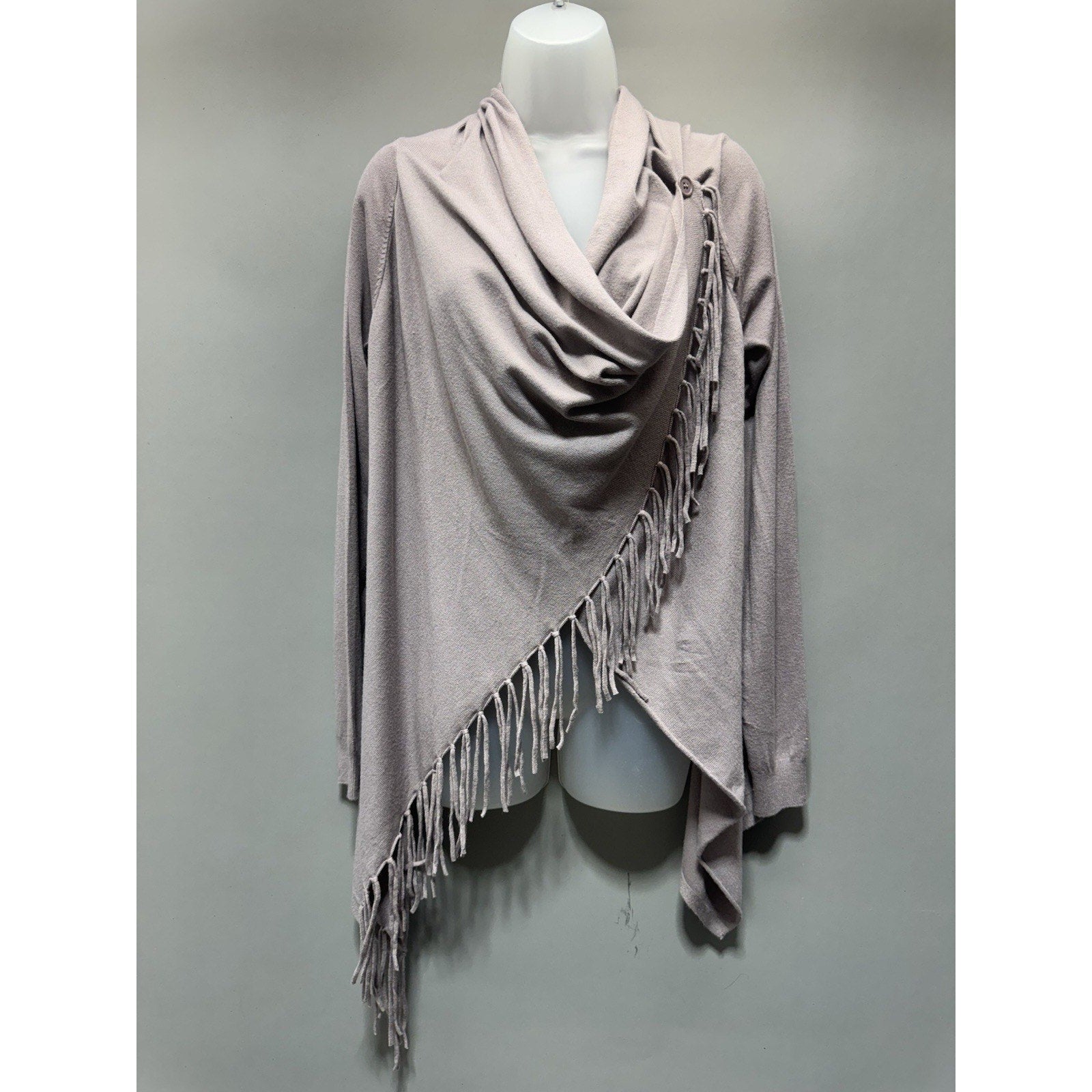 Lovestitch Fringe Shawl Cardigan L Boho Wrap Asymmetrical Cowl Cozy Sweater New