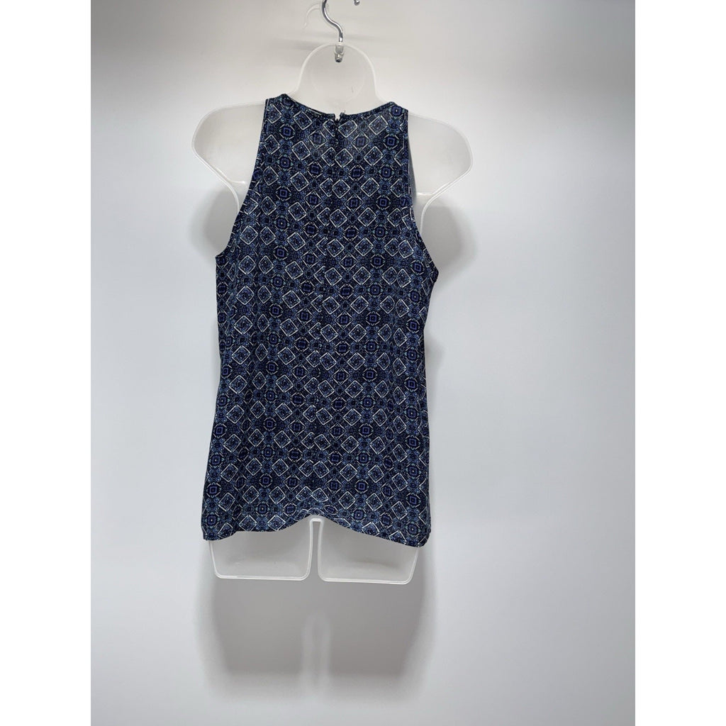 Cynthia Rowley Sleeveless Top Blouse Blue Tile Geometric Print Women’s Size M